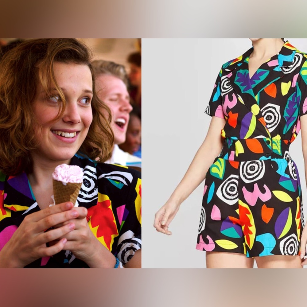 Stranger Things Season 3 Eleven Multicolor Romper Juniors Costume Small Medium